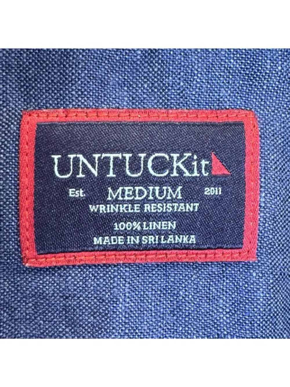 UNTUCKit Cameron Navy Blue Short Sleeve Shirt 100% Linen Mens Size Medium